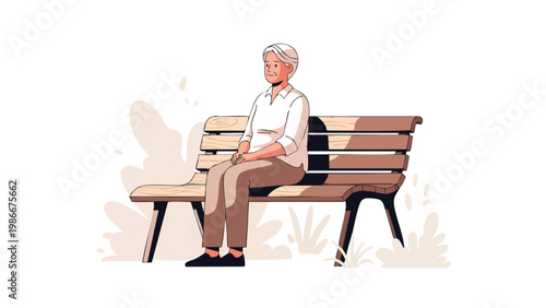 Photos Senior Man Sitting on Park Bench, Peaceful Outdoor Relaxation