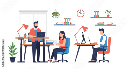 Modern Office Environment with People Working Collaboratively.