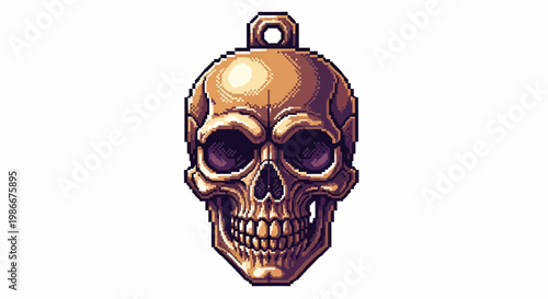 Golden Skull Pendant with Hanging Loop Detailed Illustration.