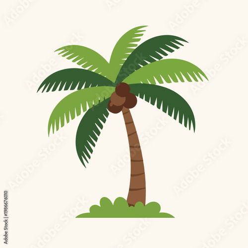 A cartoon palm tree on green grass