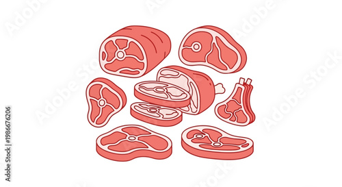 Collection of various raw meat cuts including steaks chops and roasts displaying vibrant red tones and marbling ideal for culinary projects and food service presentations a healthy protein