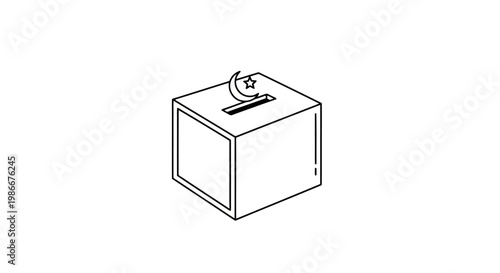 Celebrating Ramadan and Islamic traditions this holy month with a donation box shaped container featuring a crescent moon and star symbol for charitable giving and festive occasions ideal for