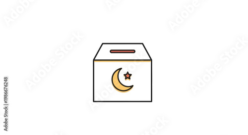 Symbol of a Ballot Box Embellished with Islamic Crescent Moon and Star Emblem Indicating Community Governance and Democratic Process Abstract Representation for Faith Based Civic Engagement and