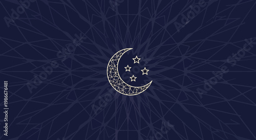 Discover the Celestial Charm of a Crescent Moon Embellished with Three Twinkling Stars Adorned on a Deep Blue Textured Fabric Exuding a Sense of Wonder and Cosmic Serenity for Celestial Themed