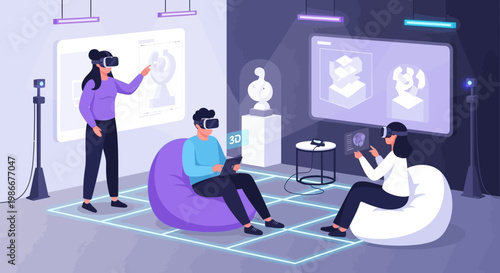 People Immersed in Virtual Reality Technology.