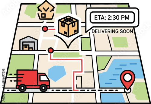 Delivery Truck Tracking Map with ETA Notification and Package