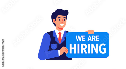 Man Holding We Are Hiring Sign for Job Recruitment.