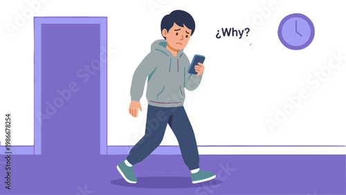 Man walks through doorway with questioning expression in office