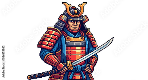 Illustration of a Fierce Samurai Warrior in Traditional Armor.