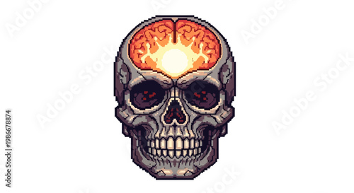 Human Skull with Glowing Brain and Intense Light.