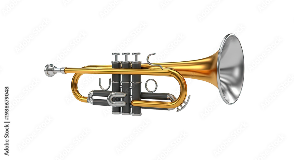 Obraz premium Golden Trumpet with Silver Bell and Valves
