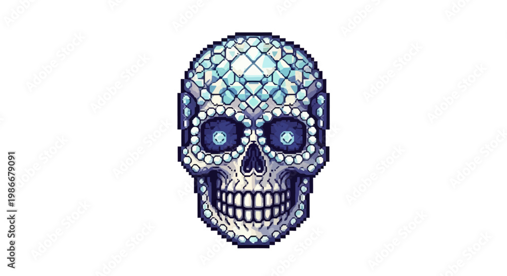 Obraz premium Intricate Pixel Art Sugar Skull with Diamond Embellishments.