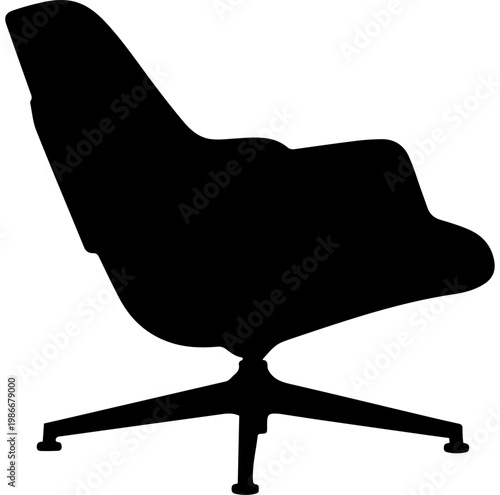 Black Silhouette of a Mid Century Modern Lounge Chair with Swivel Base Vector Illustration