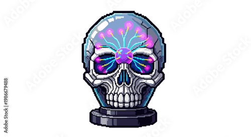 Mysterious Crystal Skull with Glowing Brain Inside.