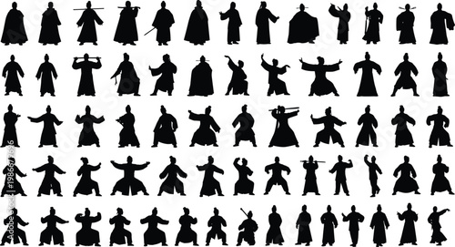 Collection of diverse Asian martial arts figures in various poses.