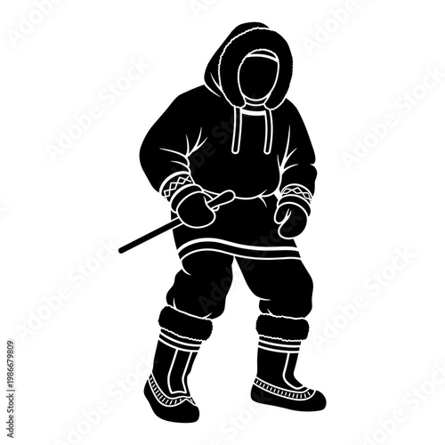 Chukchi in traditional national clothes in a cold environment, concept of indigenous heritage and craftsmanship