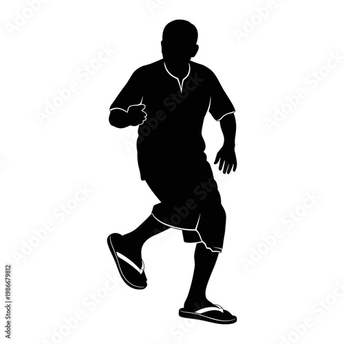 Man in traditional sandal shoes stands outdoors, concept of cultural heritage and practical craftsmanship