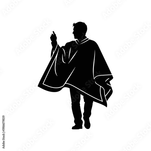 Man in traditional poncho standing, concept of cultural identity and heritage