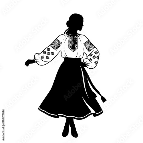 Woman in traditional embroidered dress, concept of Ukrainian folk culture and heritage