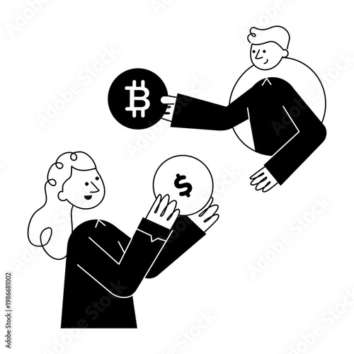 A doodle style illustration showing currency exchange
