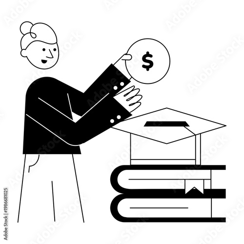 A drawing style illustration depicting student loan
