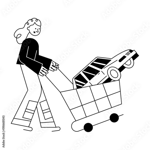 A hand drawn style illustration showing buying car
