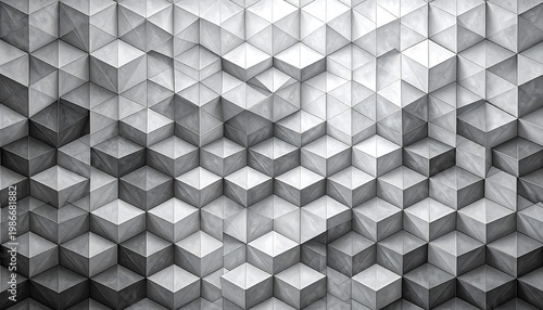 Geometric grey pattern of displaced cubes, creating an abstract, textured 3D design with shadows and highlights