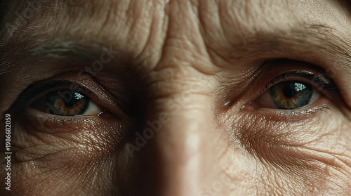 Close-up of an elderly person's expressive eyes, revealing the wisdom and life experience etched into their wrinkled skin