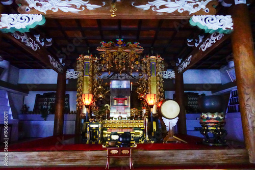 Принти на полотні Ornate Buddhist altar interior with lanterns and ritual objects on Shikoku pilgr