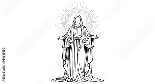 A drawing of a religious figure with a halo.