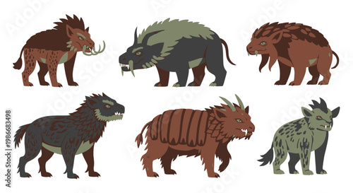 Group of wild boar animals standing.