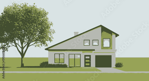 Modern house with green accents exterior.