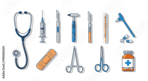 Medical tools and equipment for healthcare.