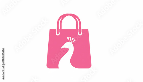 Shopping bag icon with rabbit silhouette and pink handle loops for retail branding and ecommerce promotions