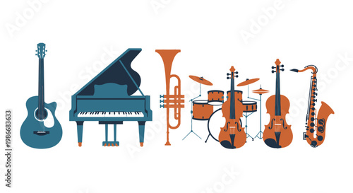 Musical Instruments in a Row Display.