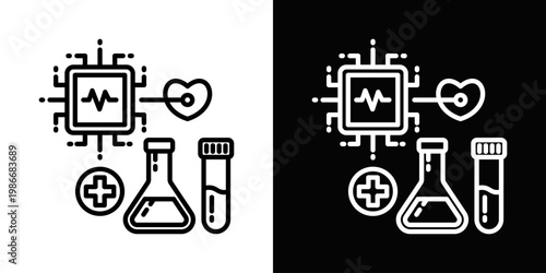 Clinical AI Icon In Black And White Style