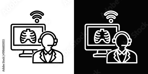 Tele Radiology Icon In Black And White Style