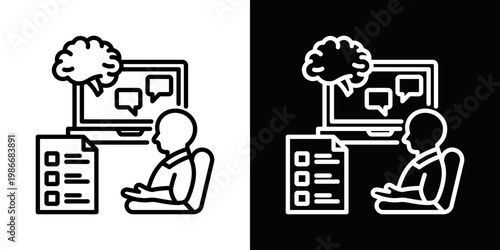 Mental Telecare Icon In Black And White Style