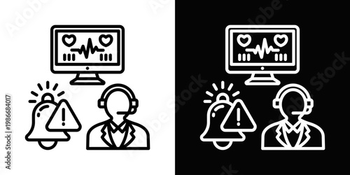 tele ICU Icon In Black And White Style