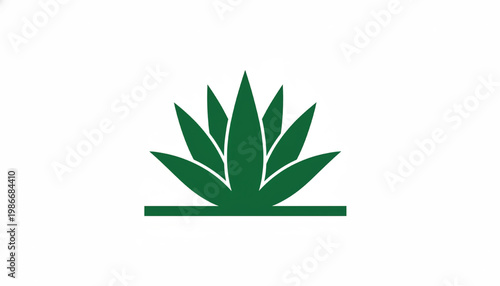 Herb cannabis leaf icon with green stylized spikes and horizontal bar for branding or app use featuring weed, marijuana, plant symbol with botanical