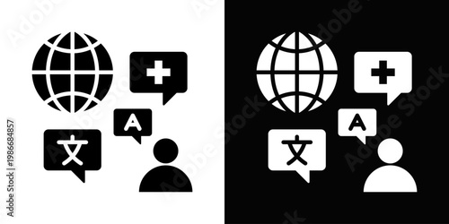 Multilingual Care Icon In Black And White Style