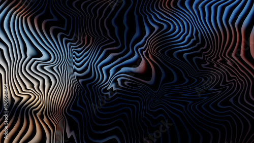 Abstract topographic waveform pattern with blue and orange hues
