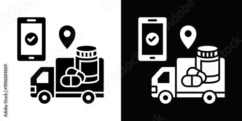 Tele Pharmacy Icon In Black And White Style