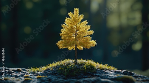 small yellow tree on rock