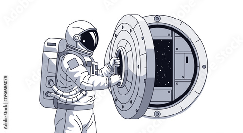 Astronaut in Space Suit Opening Hatch.