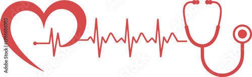 Heartbeat electrocardiogram lifeline and stethoscope symbol health care medical symbol cardiovascular rhythm cardiology medicine concept illustration.