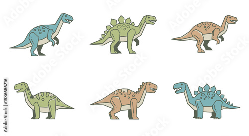 Colorful dinosaurs standing in row.