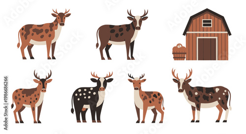 Deer and Antelope Farm Animals Illustration.