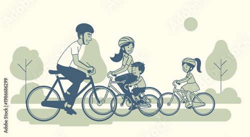 Family Riding Bikes Together Outdoors.