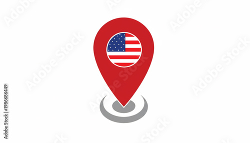 Location pin icon with the United States flag inside, featuring a map marker design and signal wave shadow